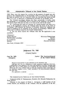 Administrative Tribunal judgement no. 160 :