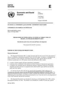 Programmes of international statistical work in the ECE region :